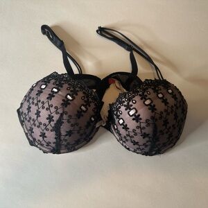 Blush Pink Bra with Black Lace 36B